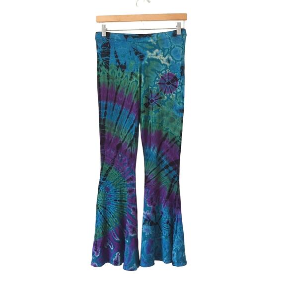 Tucan Tango Womens Leggings Tie Dye Blue Purple Bell Bottom Flare High Rise M OS - Picture 4 of 7